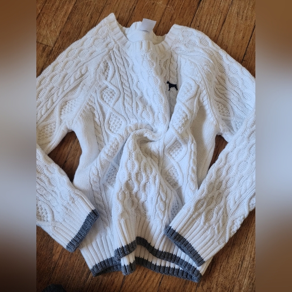 Carter's White and Gray Cable Knit Crewneck Sweater - Picture 1 of 6